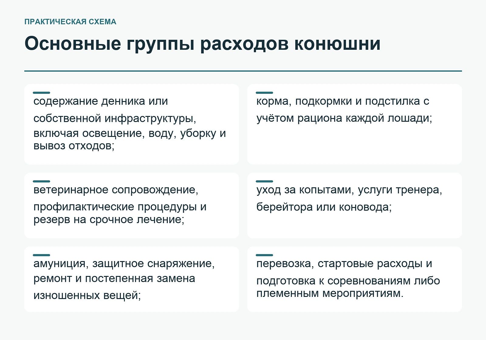 Основные группы расходов конюшни